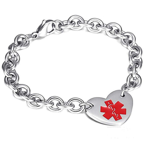 Stainless Steel Engraved Alert Heart Medical Charm