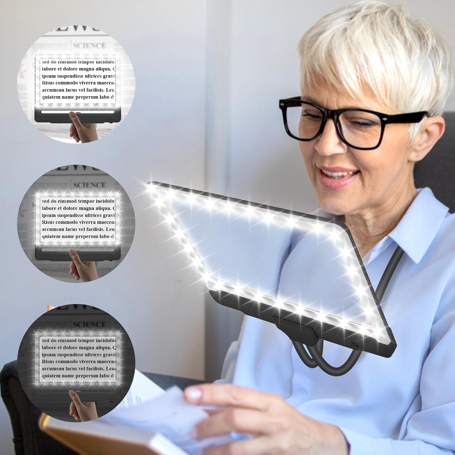 Large Hands Free Magnifying Glass with Light and Stand for Reading